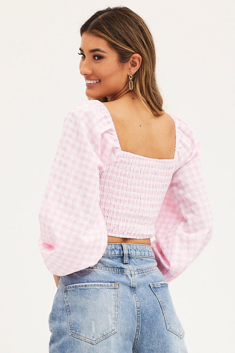 Check Crop Top Long Sleeve - Image 5