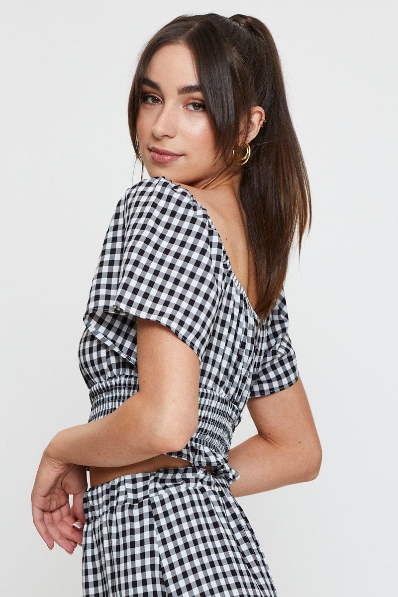 Check Crop Top Off Shoulder - Image 4