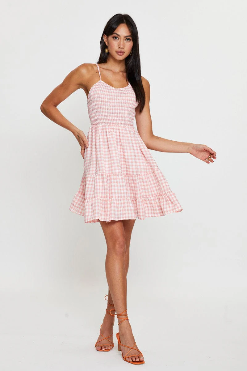 Check Fit And Flare Dress Sleeveless Scoop Neck - Image 2