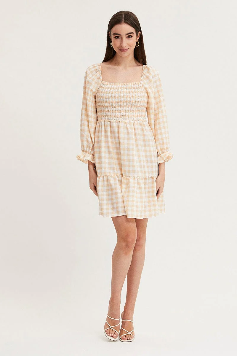 Check Skater Dress Puff Sleeve Mini - Image 2