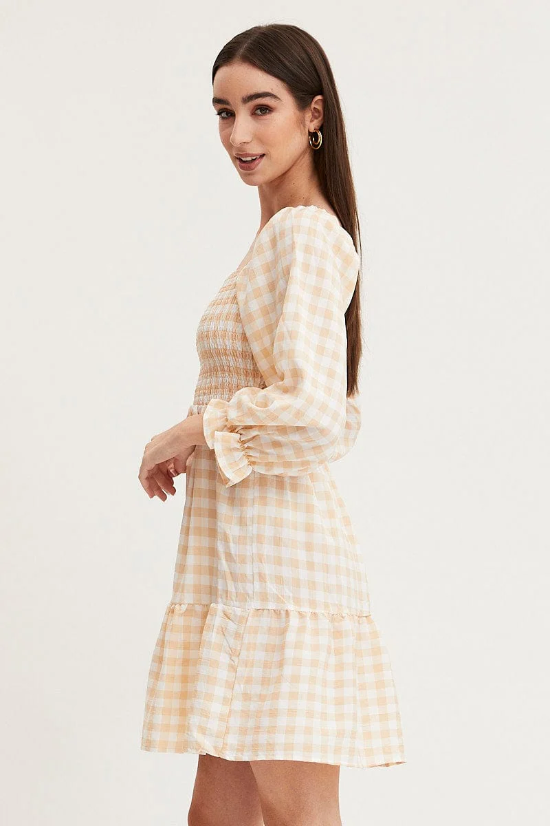 Check Skater Dress Puff Sleeve Mini - Image 4