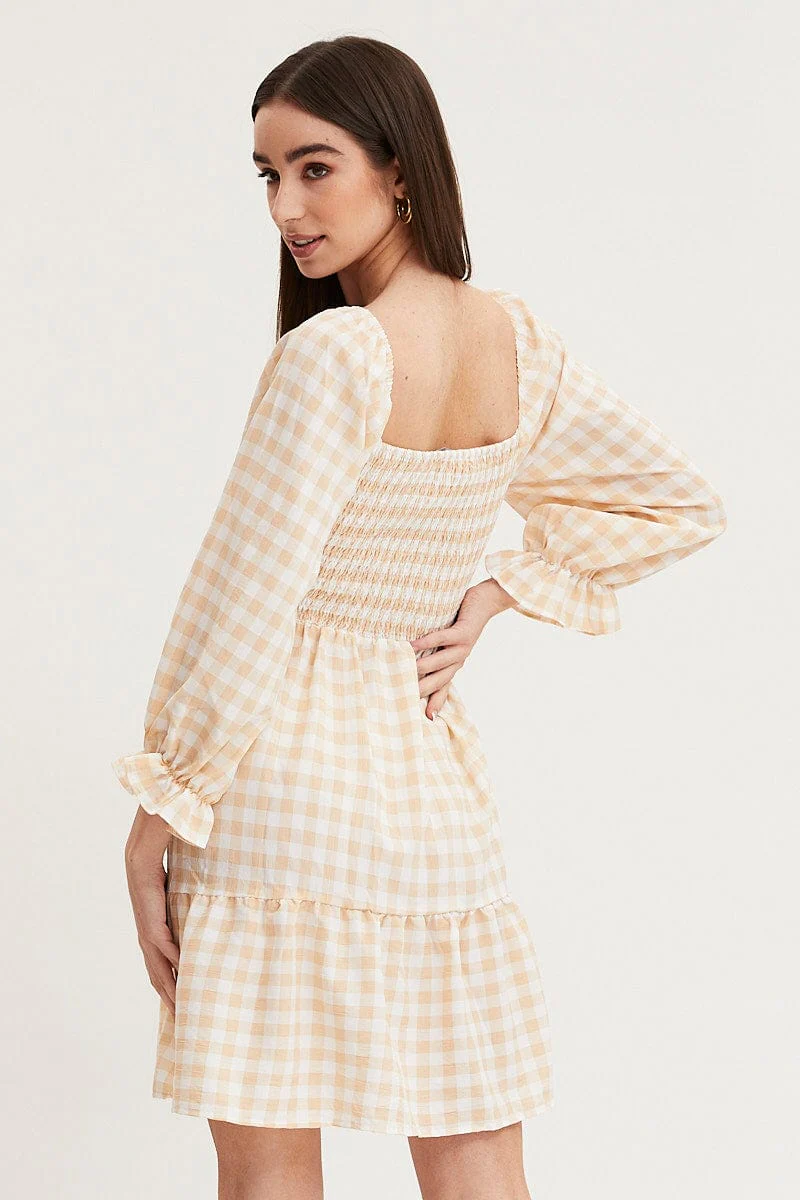Check Skater Dress Puff Sleeve Mini - Image 5