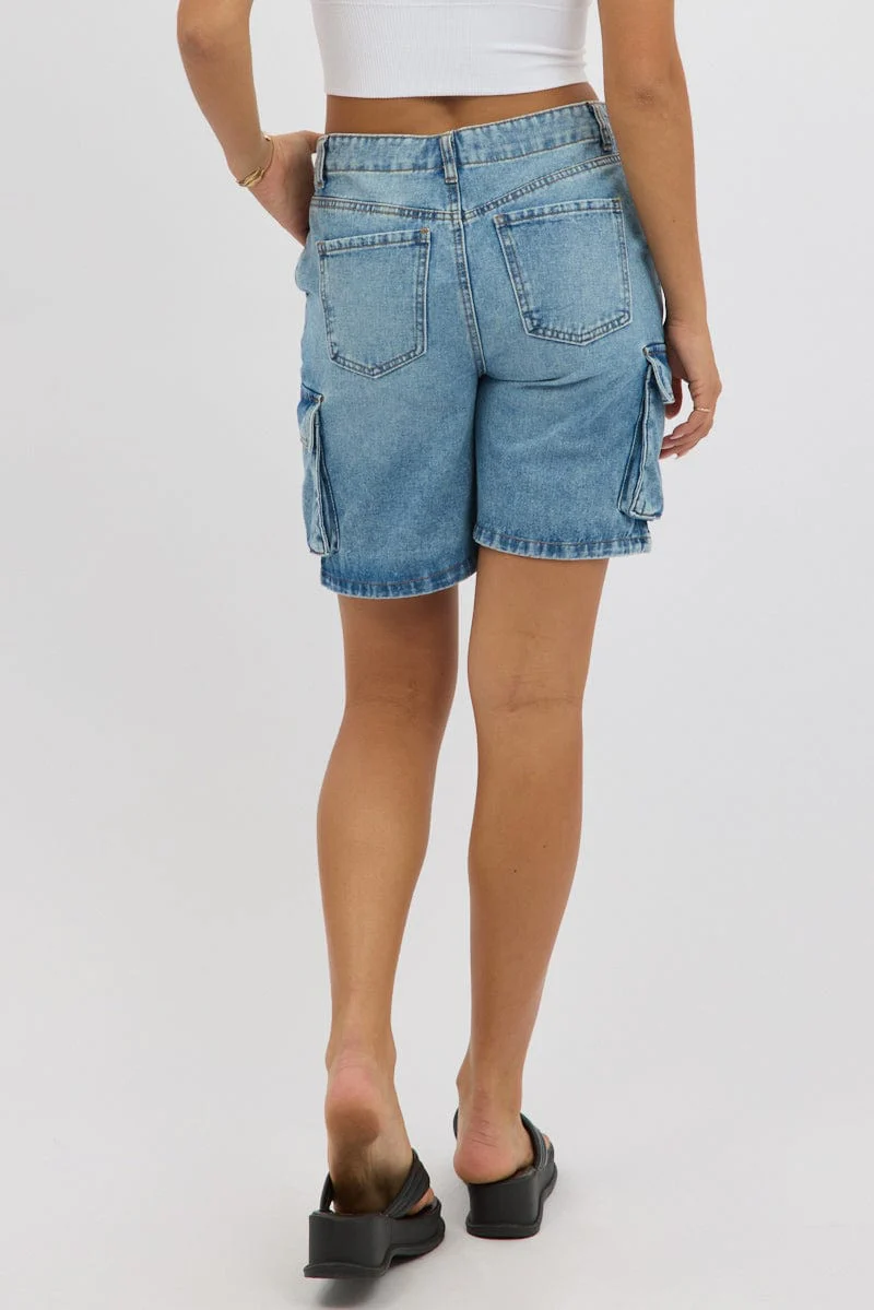 Denim Cargo Shorts High Rise - Image 5