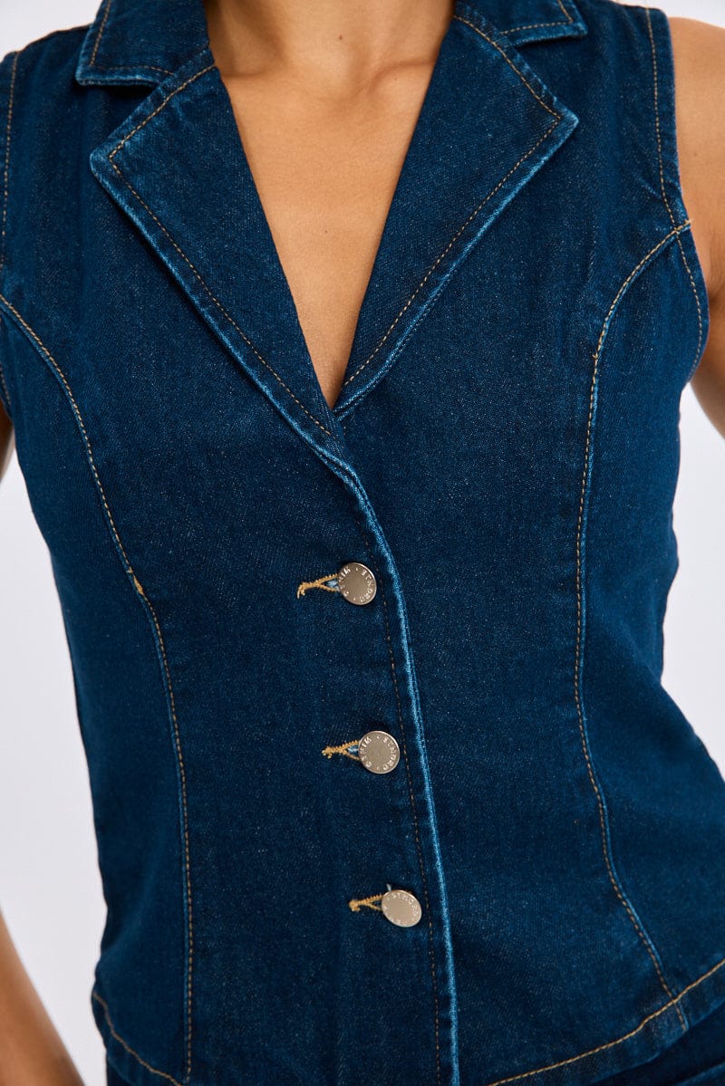 Denim Collar Denim Vest - Image 5