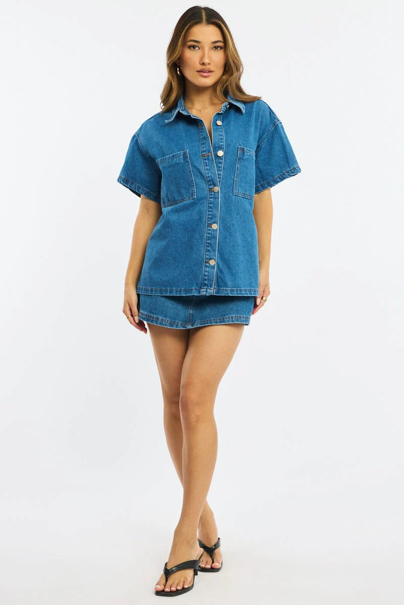 Denim Denim Shacket Short Sleeve - Image 2