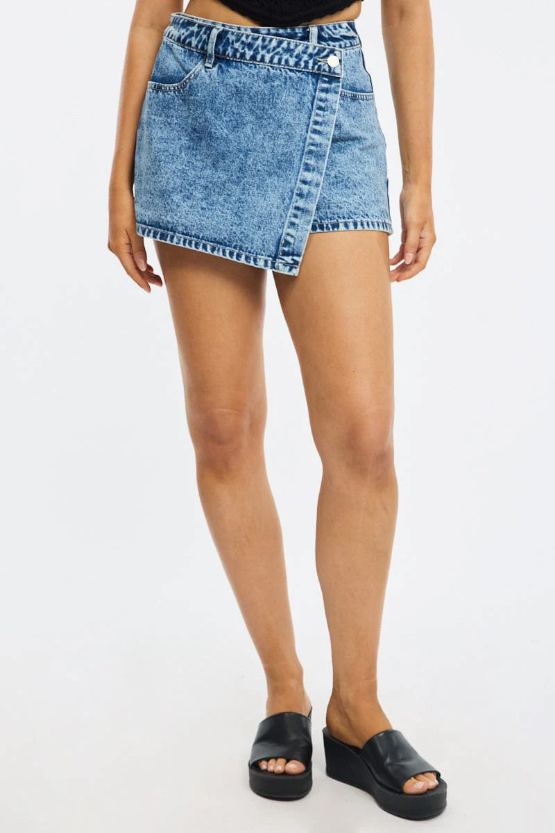 Denim Denim Wrap Mini Skort High Rise Relaxed Fit - Image 2