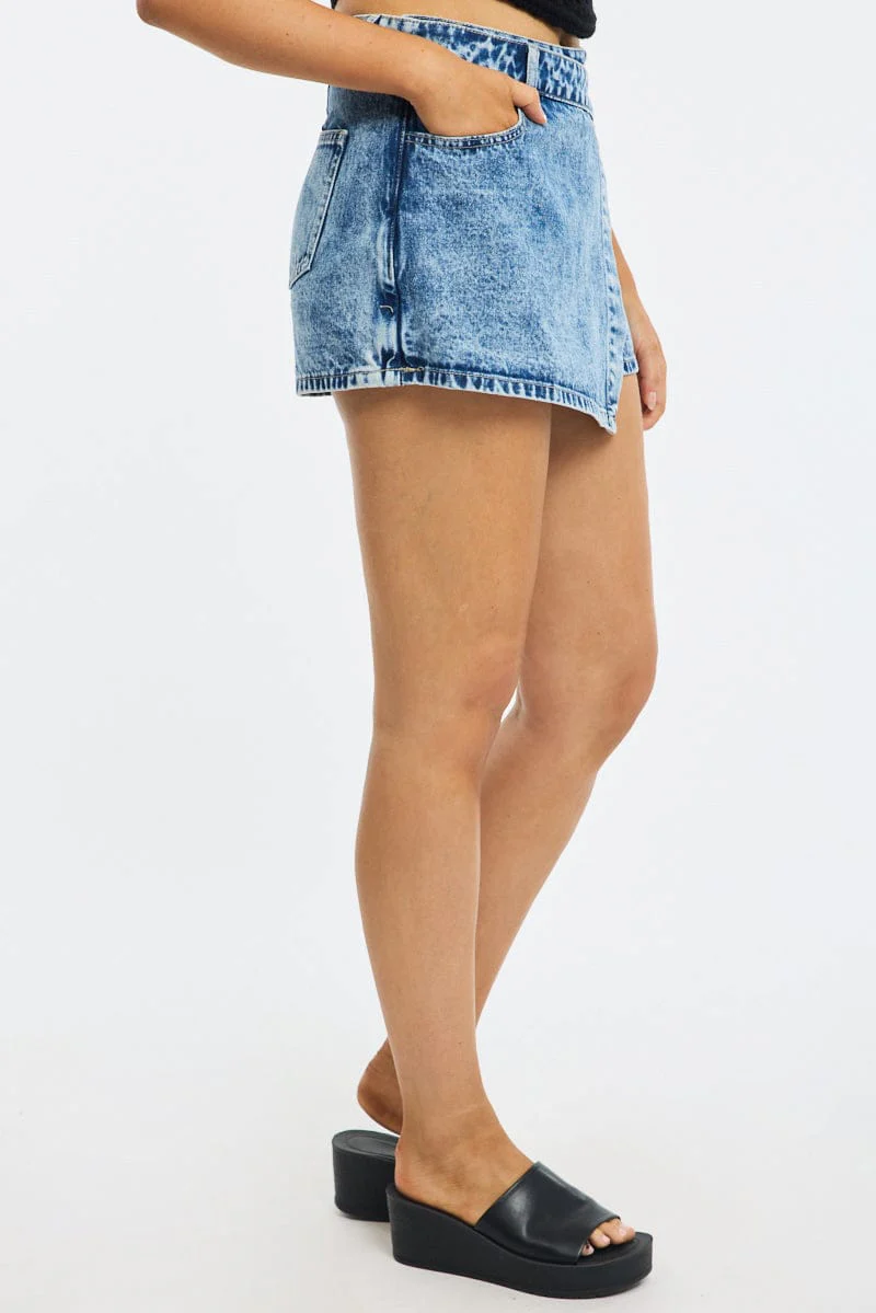 Denim Denim Wrap Mini Skort High Rise Relaxed Fit - Image 3