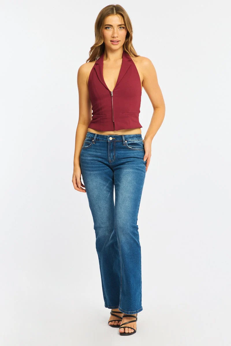 Denim Flare Leg Jeans Stretch Denim