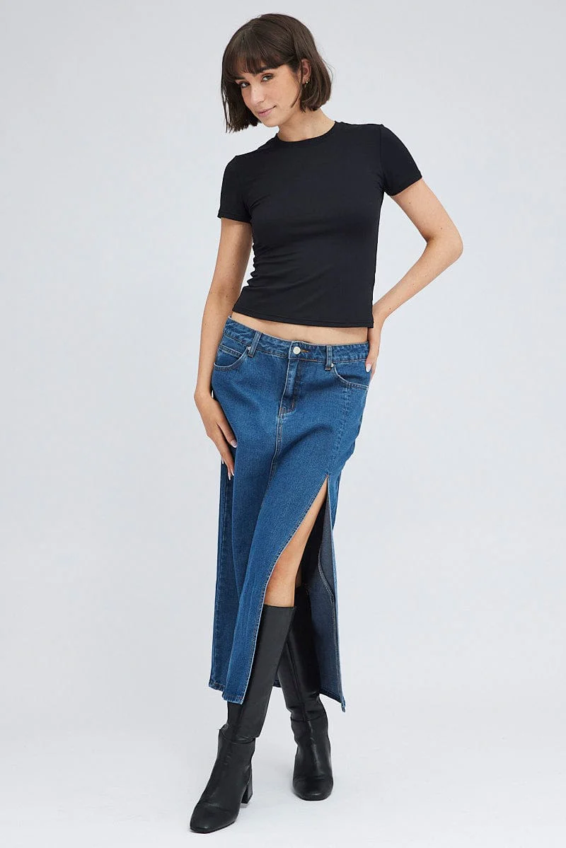 Denim Maxi Skirt Mid Rise Denim Pencil Slit - Image 3