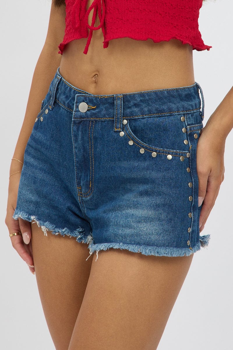 Denim Micro Shorts Stud detail - Image 6