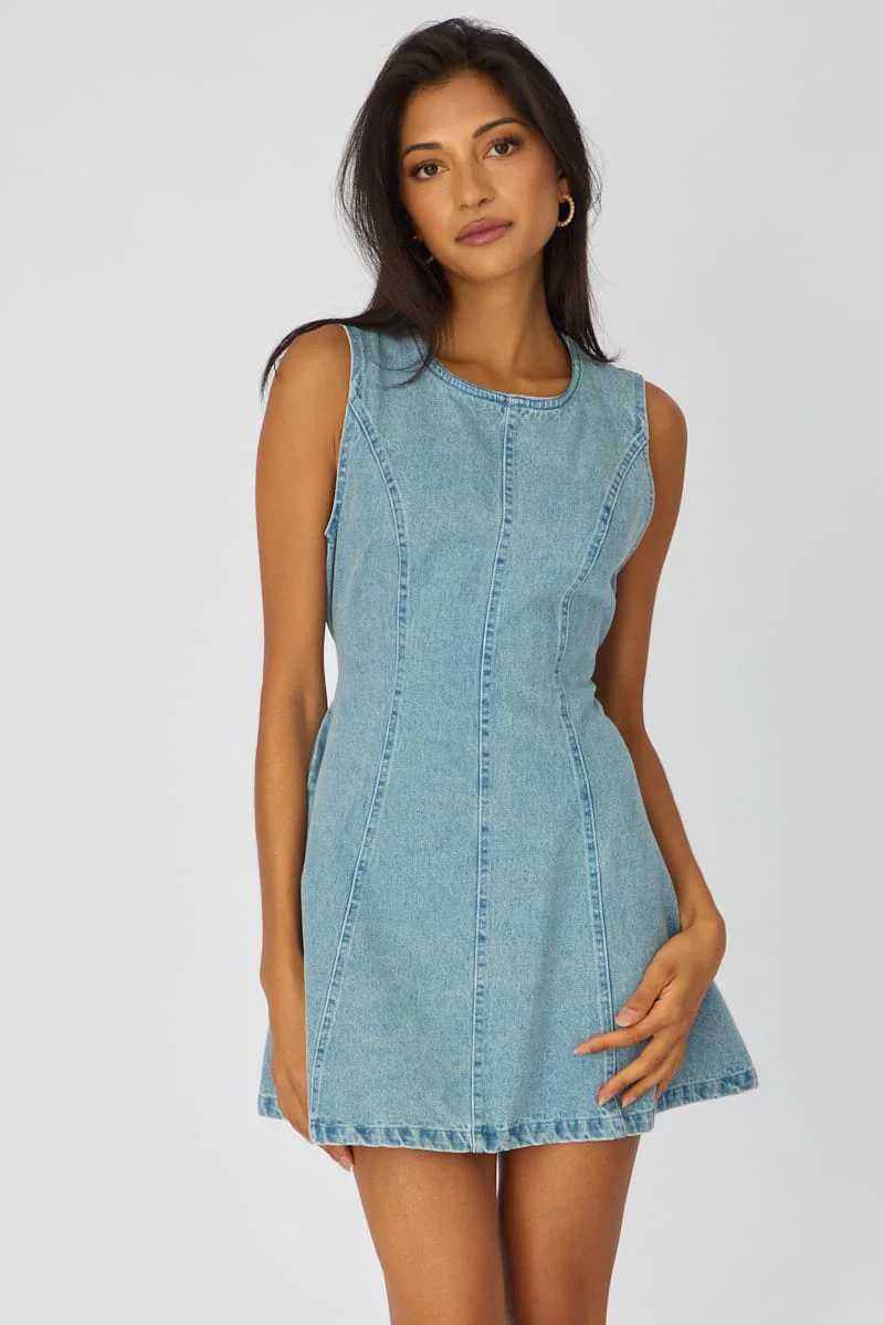 Denim Mini Dress Sleeveless - Image 4