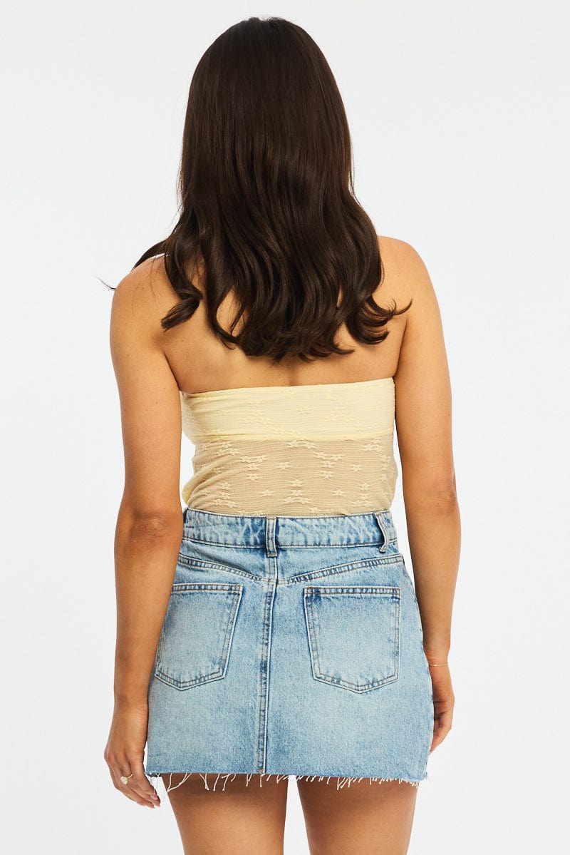 Denim Mini Skirt Mid Rise Raw Edge - Image 5