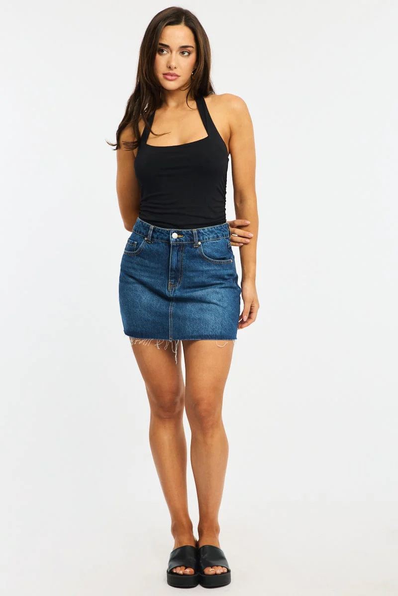 Denim Mini Skirt Mid Rise Raw Edge - Image 3