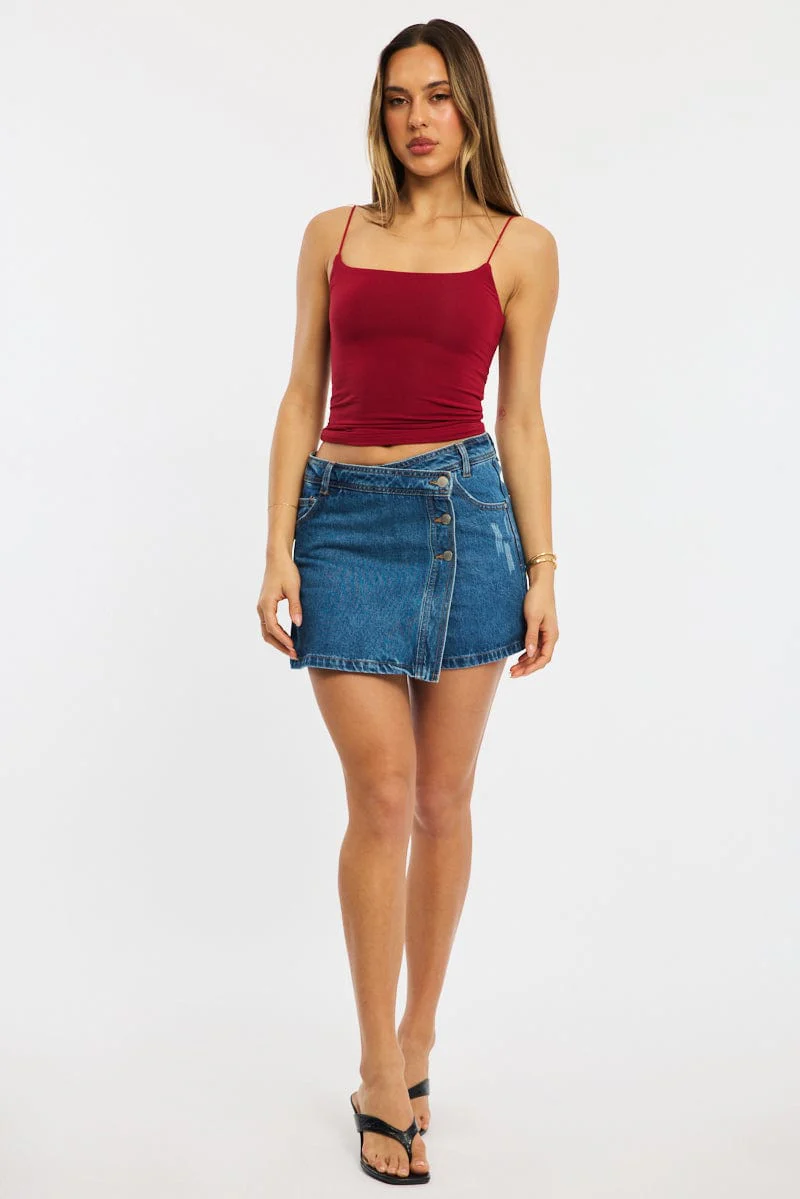 Denim Skorts Mid Rise Wrap
