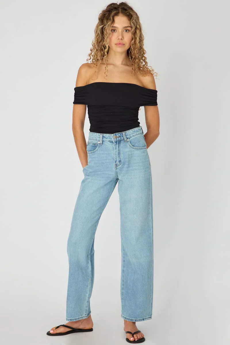 Denim Straight Jean Mid Rise Light Wash
