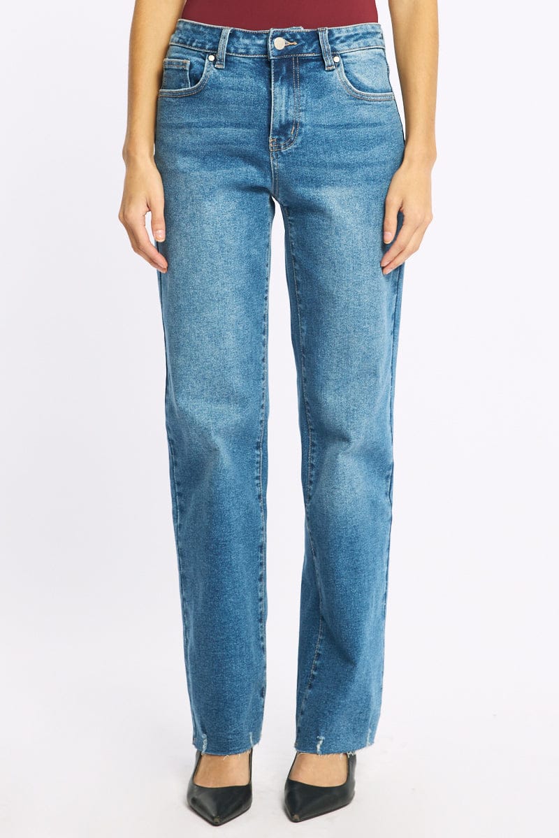 Denim Straight Leg Jean Distressed Hem - Image 2