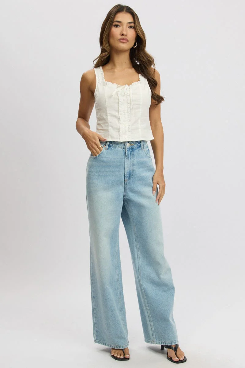 Denim Wide Leg Jeans Mid Rise - Image 2