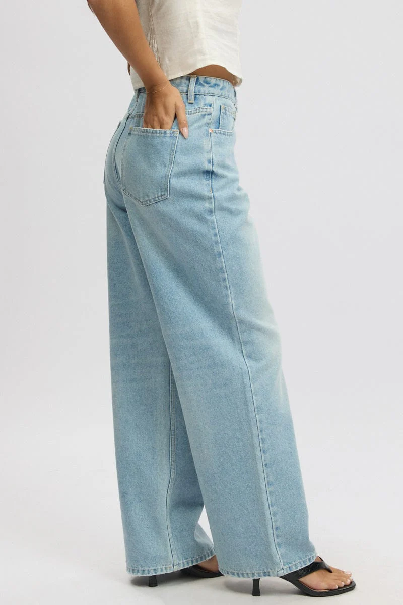 Denim Wide Leg Jeans Mid Rise - Image 4