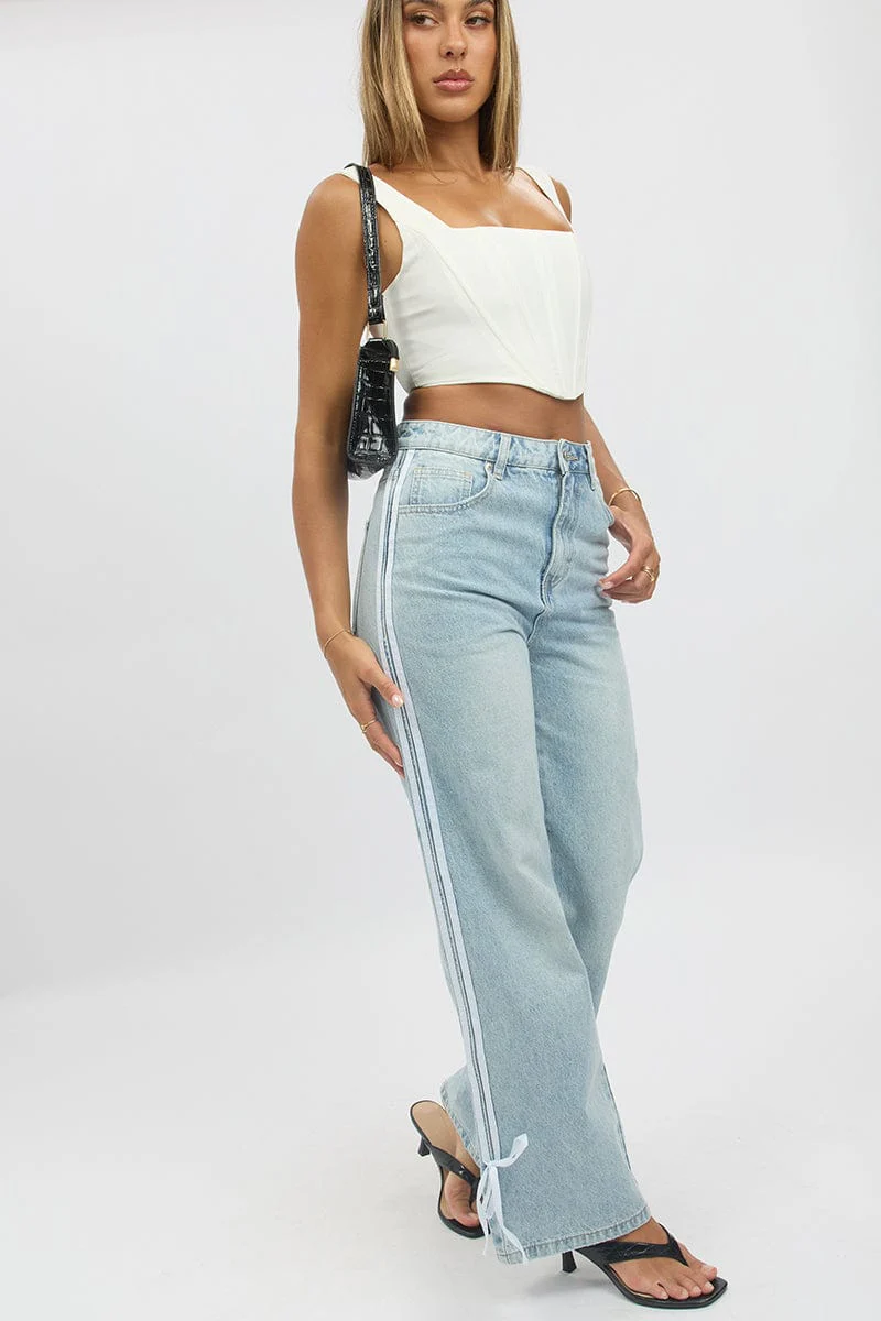 Denim Wide Leg Jeans Ribbon detail - Image 2