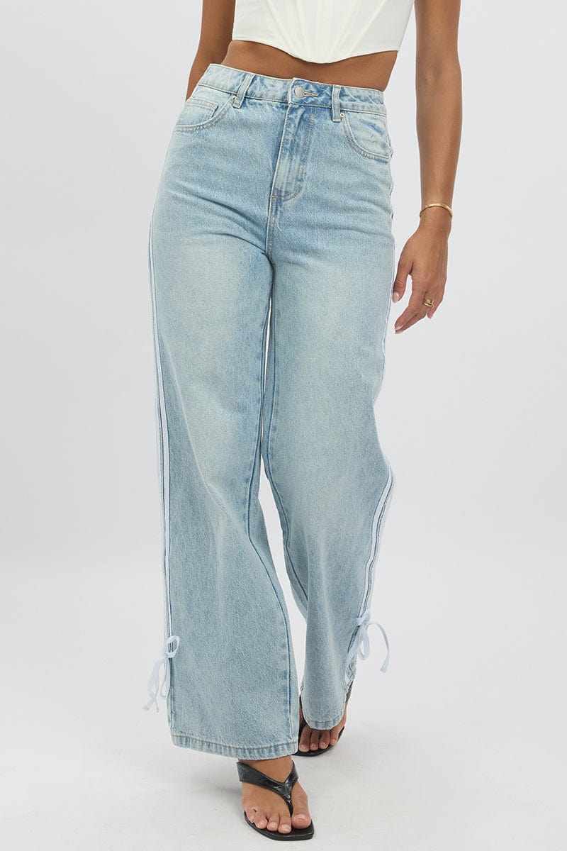 Denim Wide Leg Jeans Ribbon detail - Image 3
