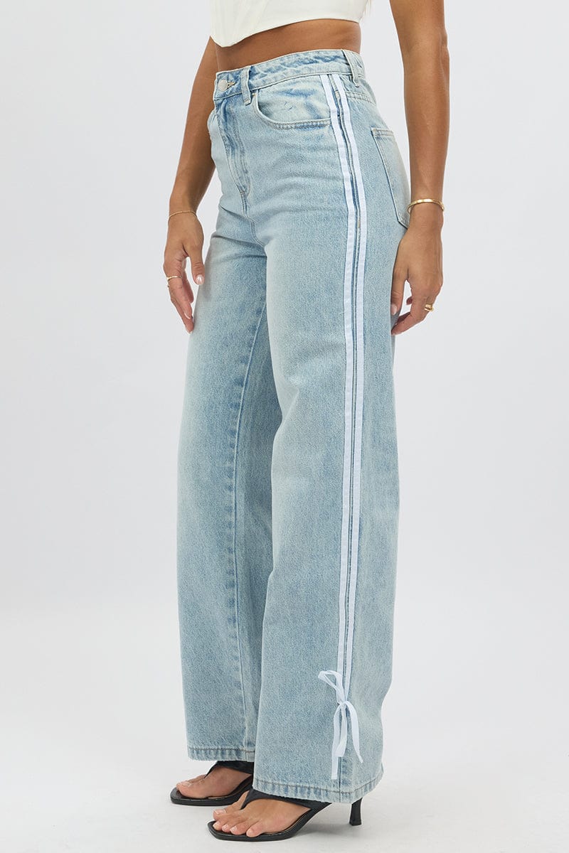 Denim Wide Leg Jeans Ribbon detail - Image 4
