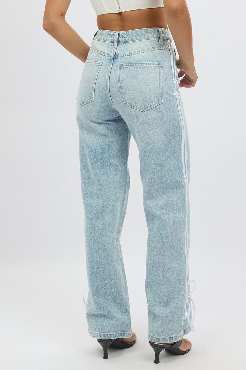 Denim Wide Leg Jeans Ribbon detail - Image 5