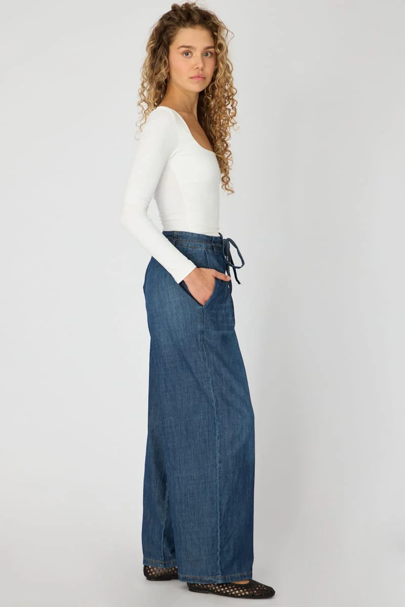 Denim Wide Leg Jeans Tie Up - Image 4