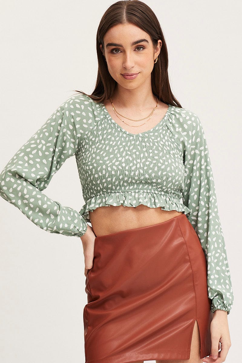Geo Print Crop Top Long Sleeve - Image 3