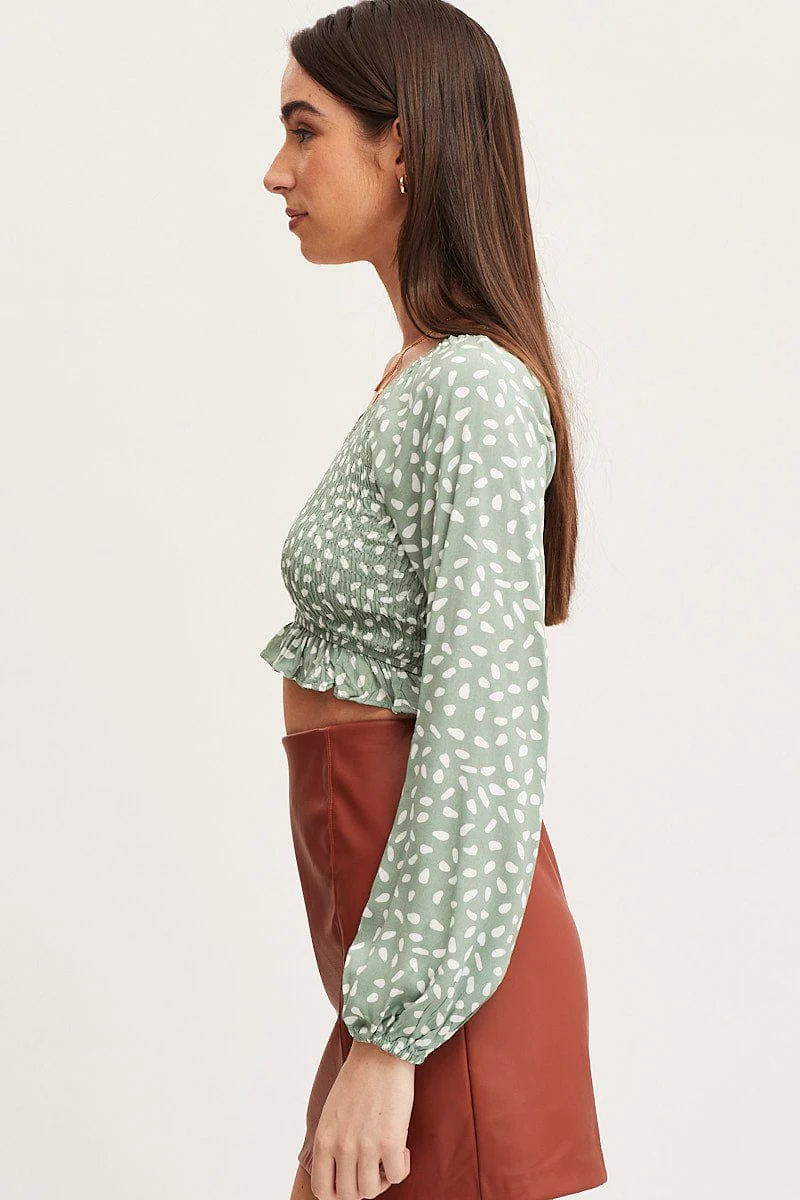 Geo Print Crop Top Long Sleeve - Image 4
