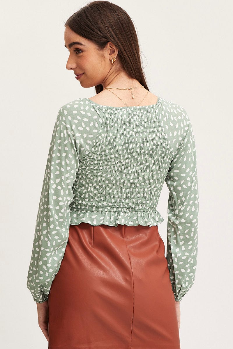 Geo Print Crop Top Long Sleeve - Image 5