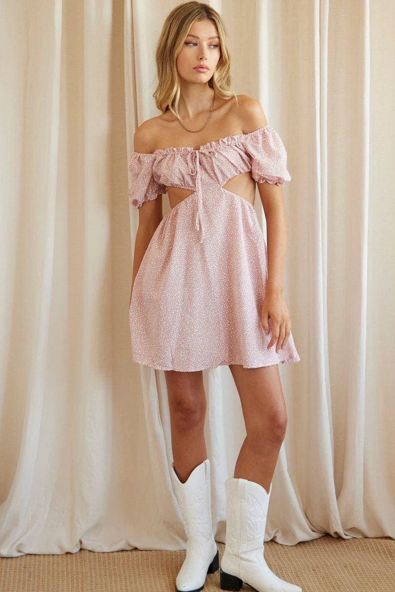 Geo Print Cut Out Dress Short Sleeve Mini - Image 2
