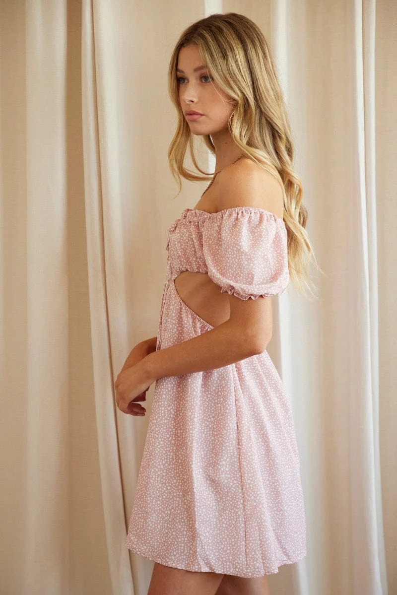 Geo Print Cut Out Dress Short Sleeve Mini - Image 4