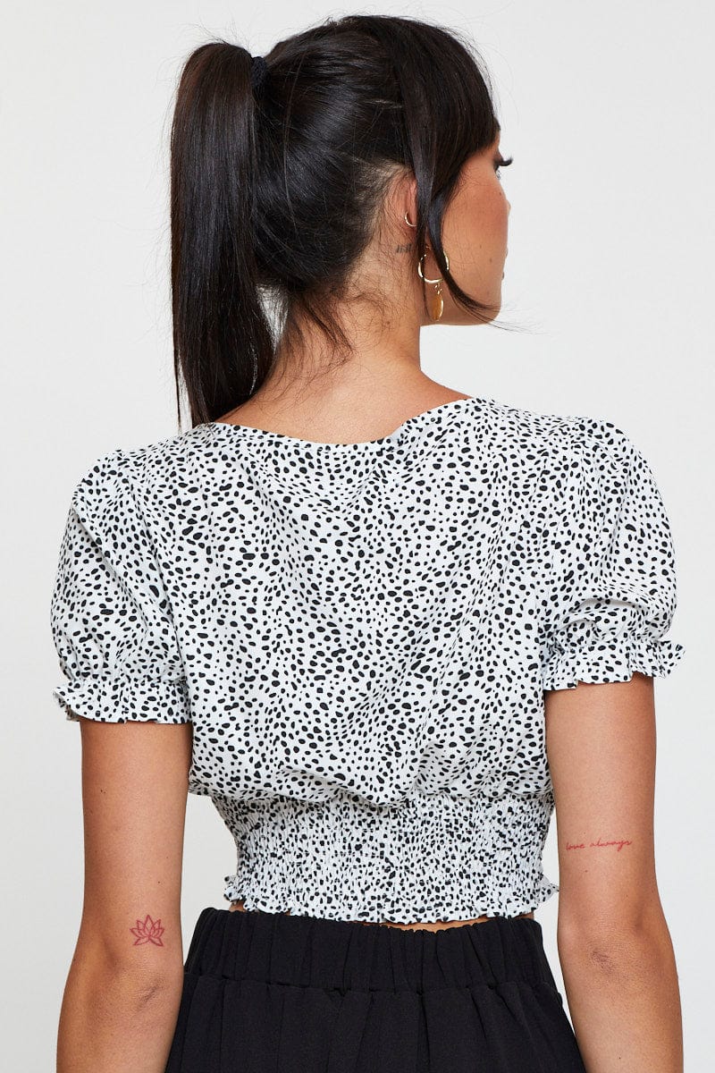 Geo Print Puff Sleeve Top Short Sleeve Crop - Image 5