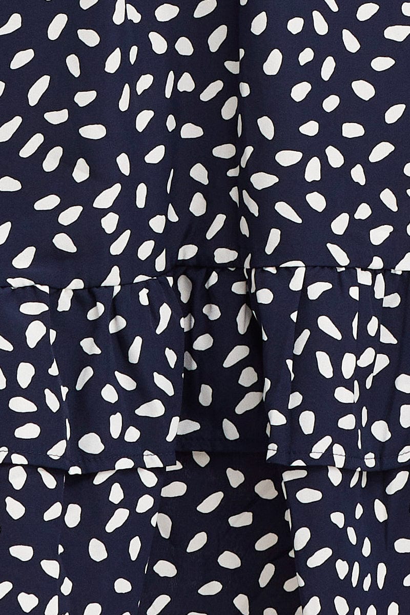Geo Print Skater Dress Long Sleeve Mini Ruffle - Image 6