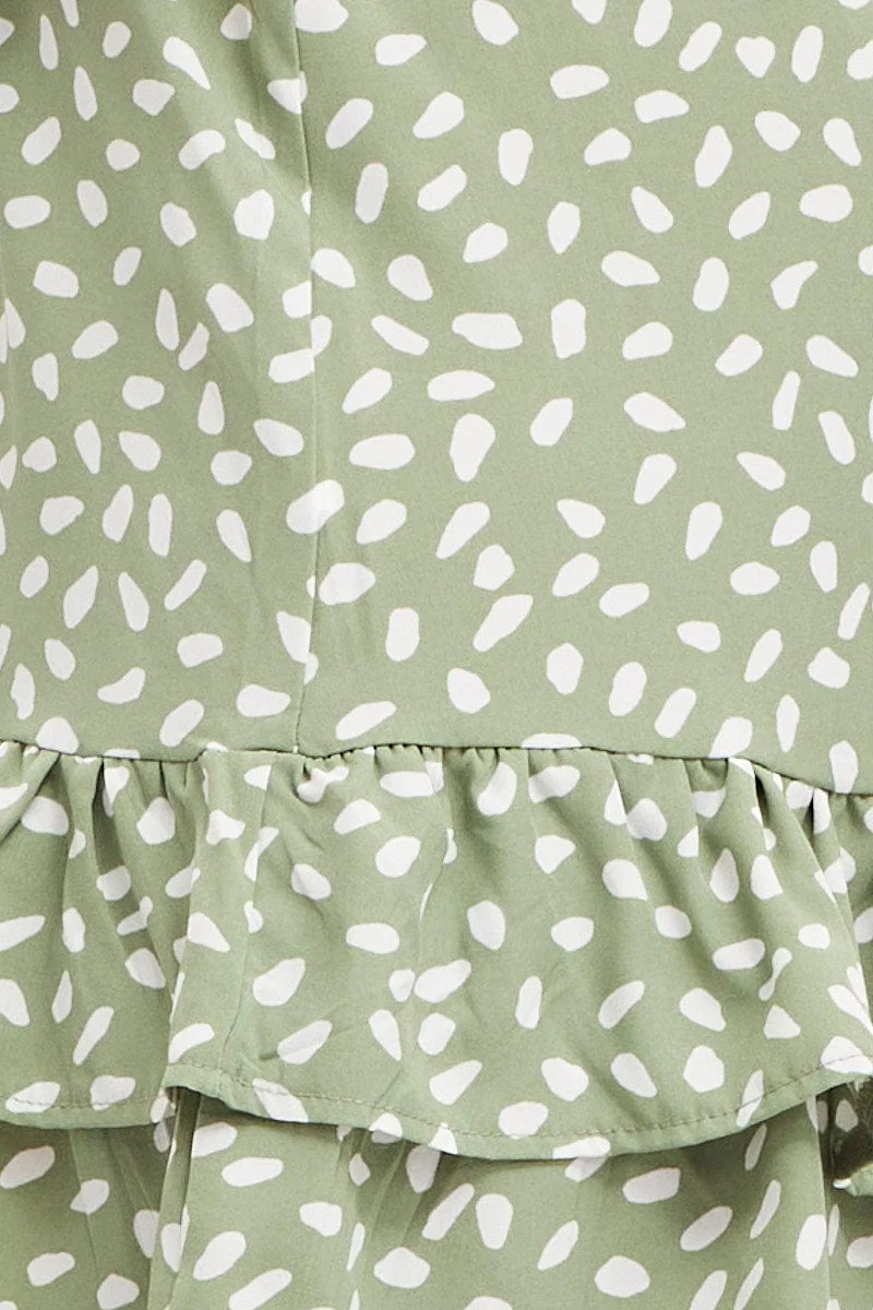 Geo Print Skater Dress Long Sleeve Mini Ruffle - Image 6