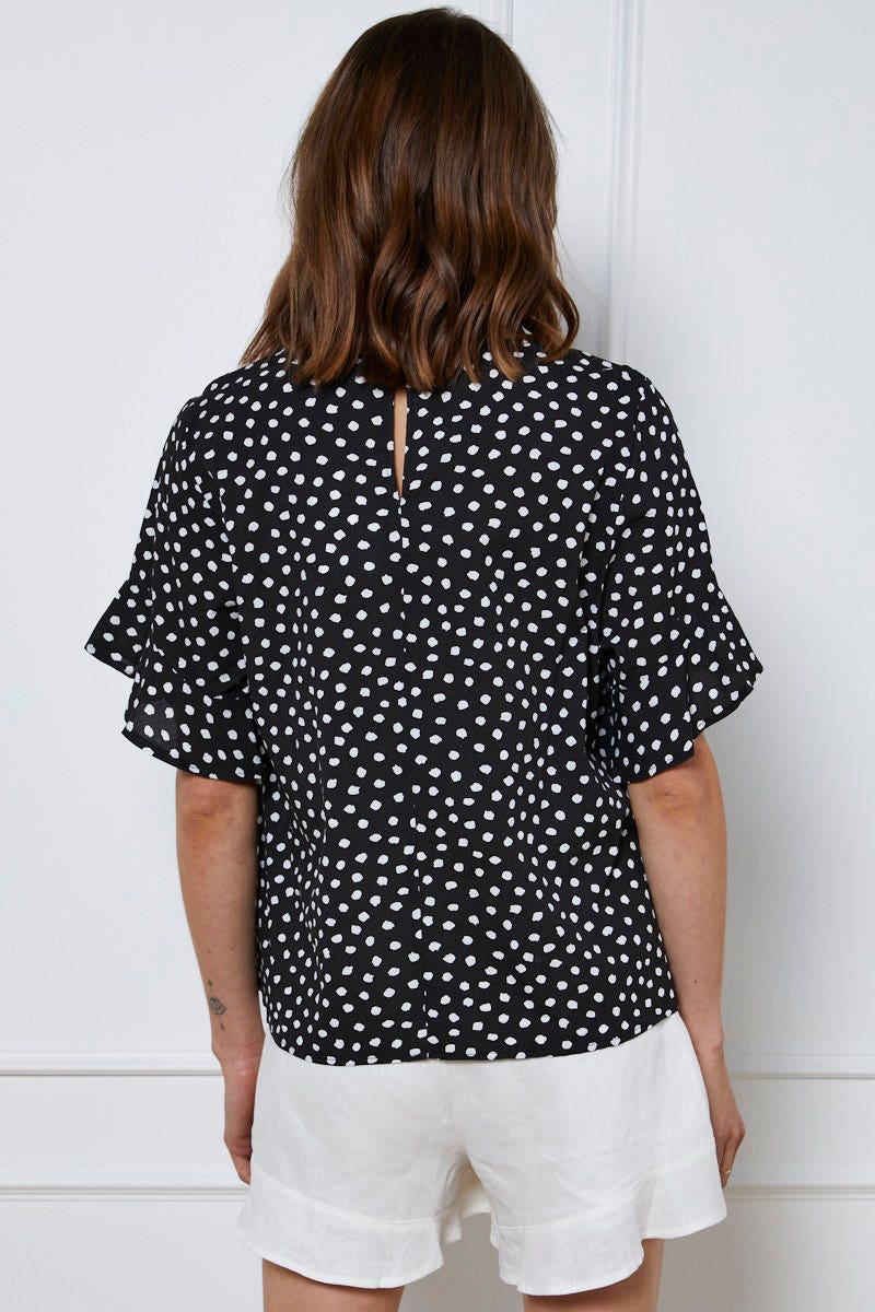 Geo Print Top Short Sleeve Linen - Image 5