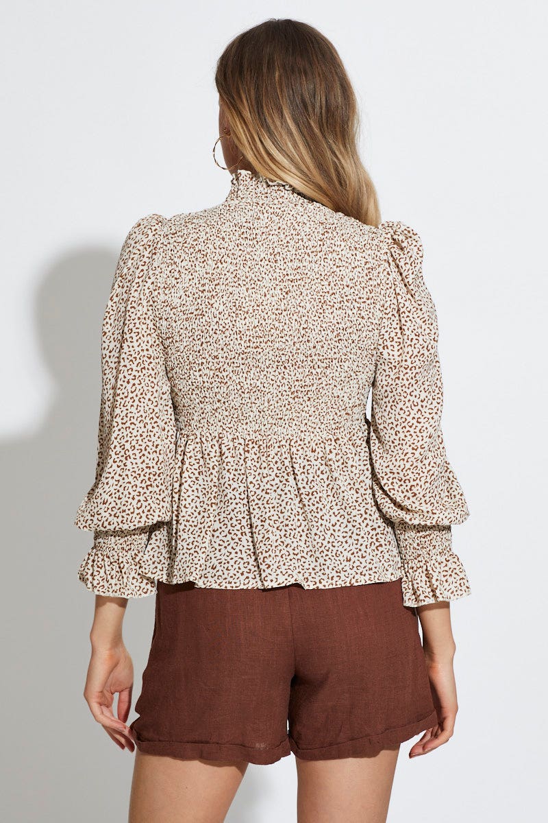 Geo Print Workwear Blouse Long Sleeve Turtleneck - Image 5