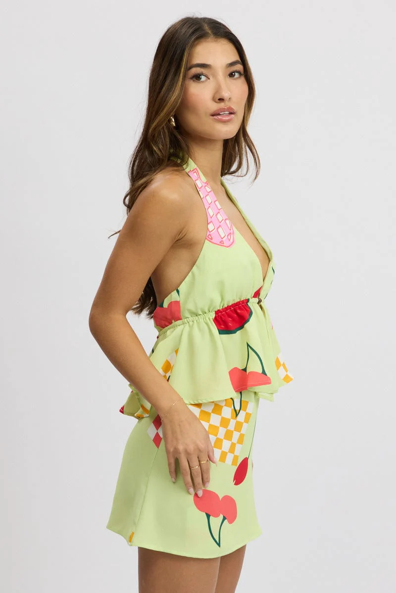 Green Abstract Halter Top Sleeveless - Image 4