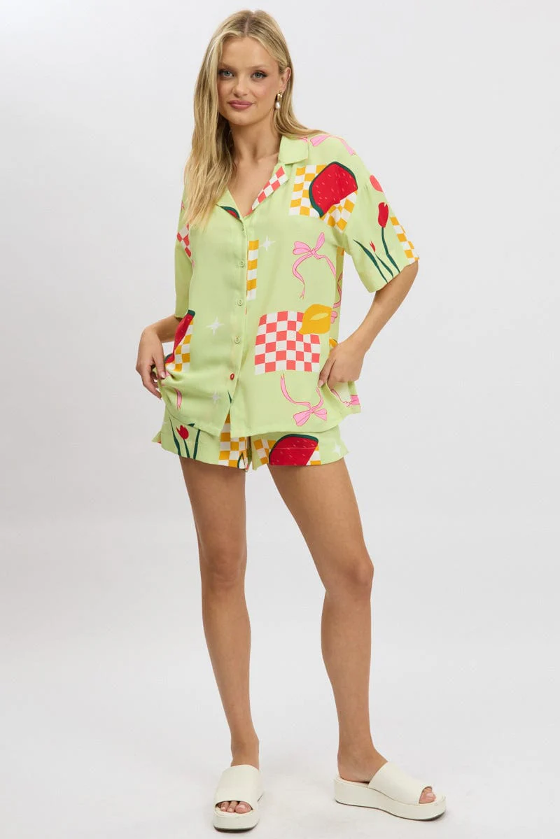 Green Abstract Relaxed Shirt Short Sleeve - Image 2