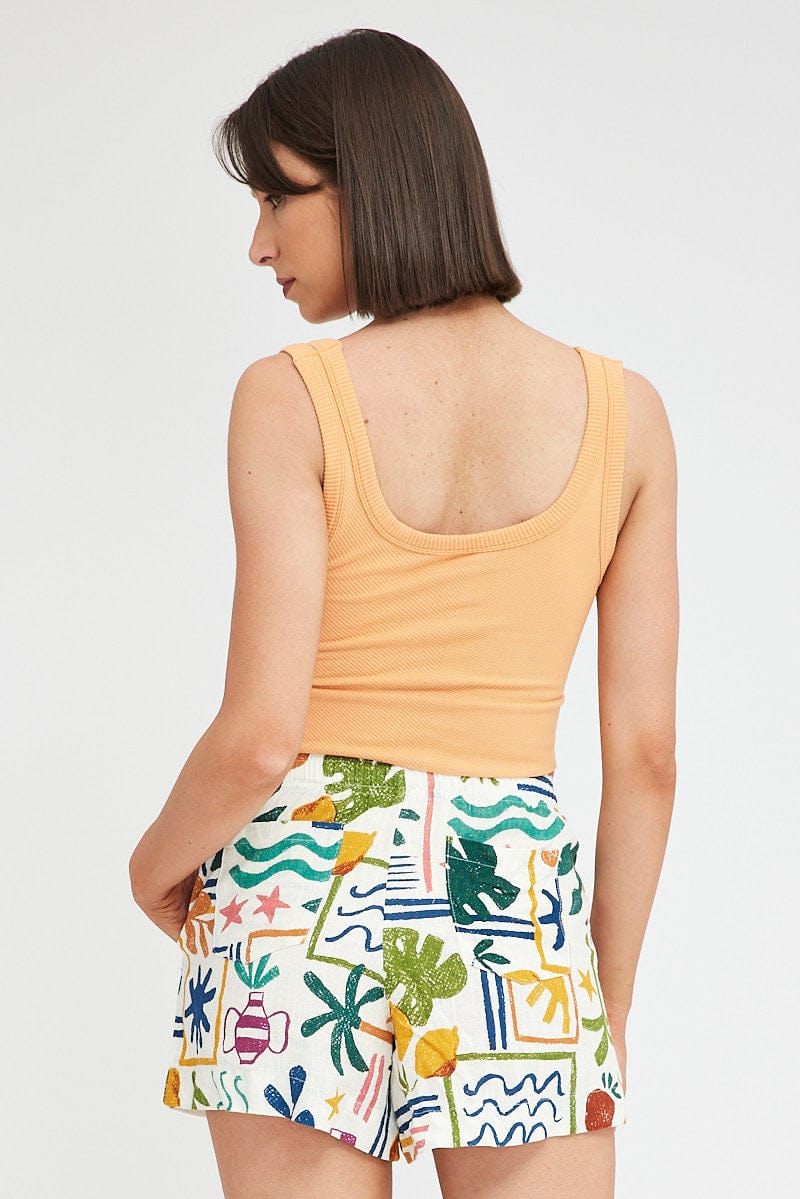 Green Abstract Shorts High Rise Linen Blend - Image 5