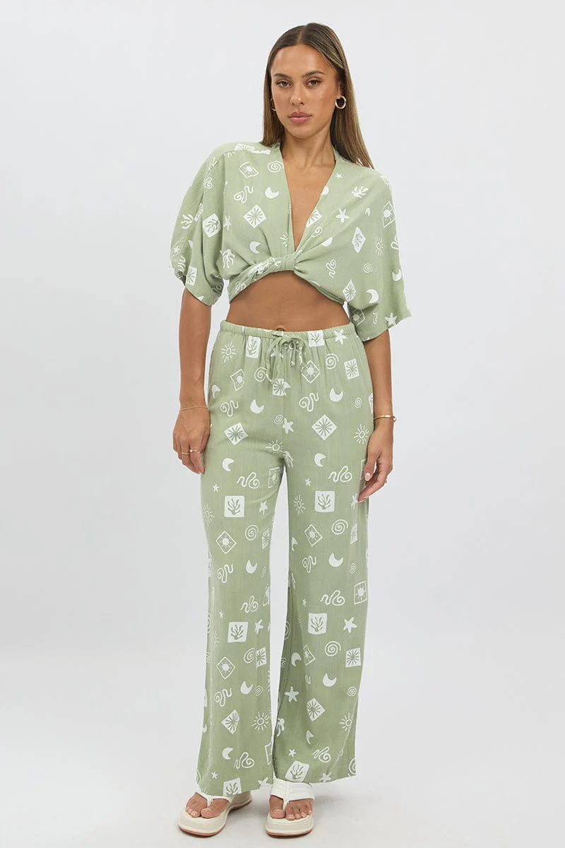 Green Abstract Tie Up Bolero Short Sleeve - Image 2