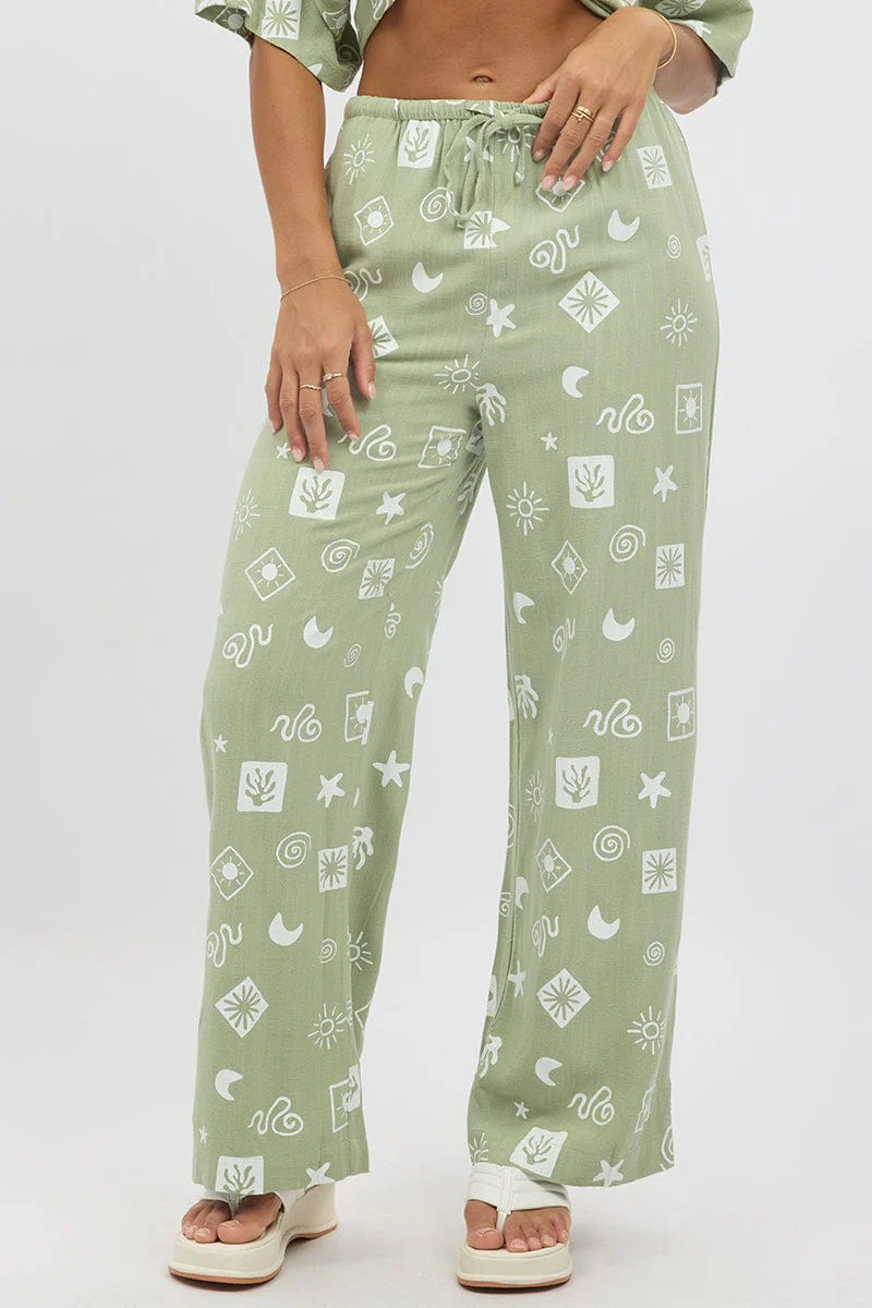 Green Abstract Wide Leg Pants High Rise - Image 2