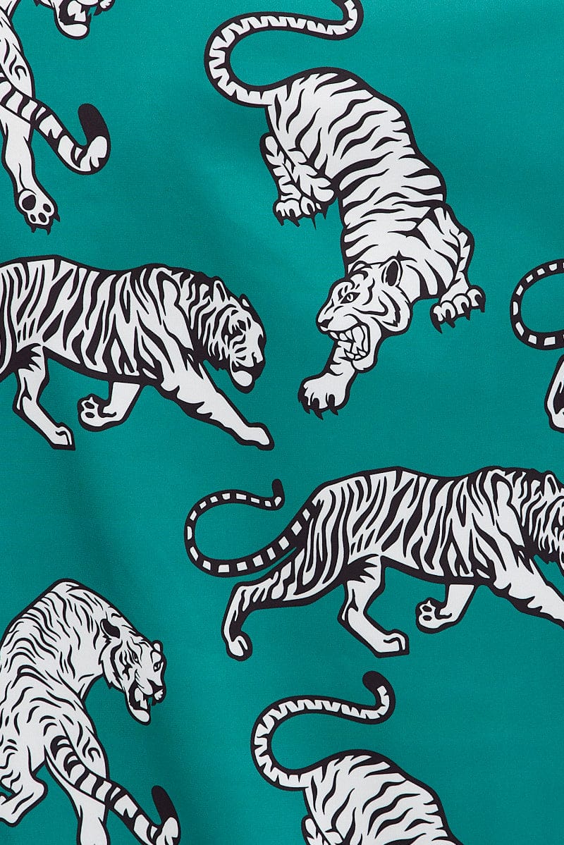 Green Animal Print Satin Pyjama Button Through Tiger Print Pj - Image 6