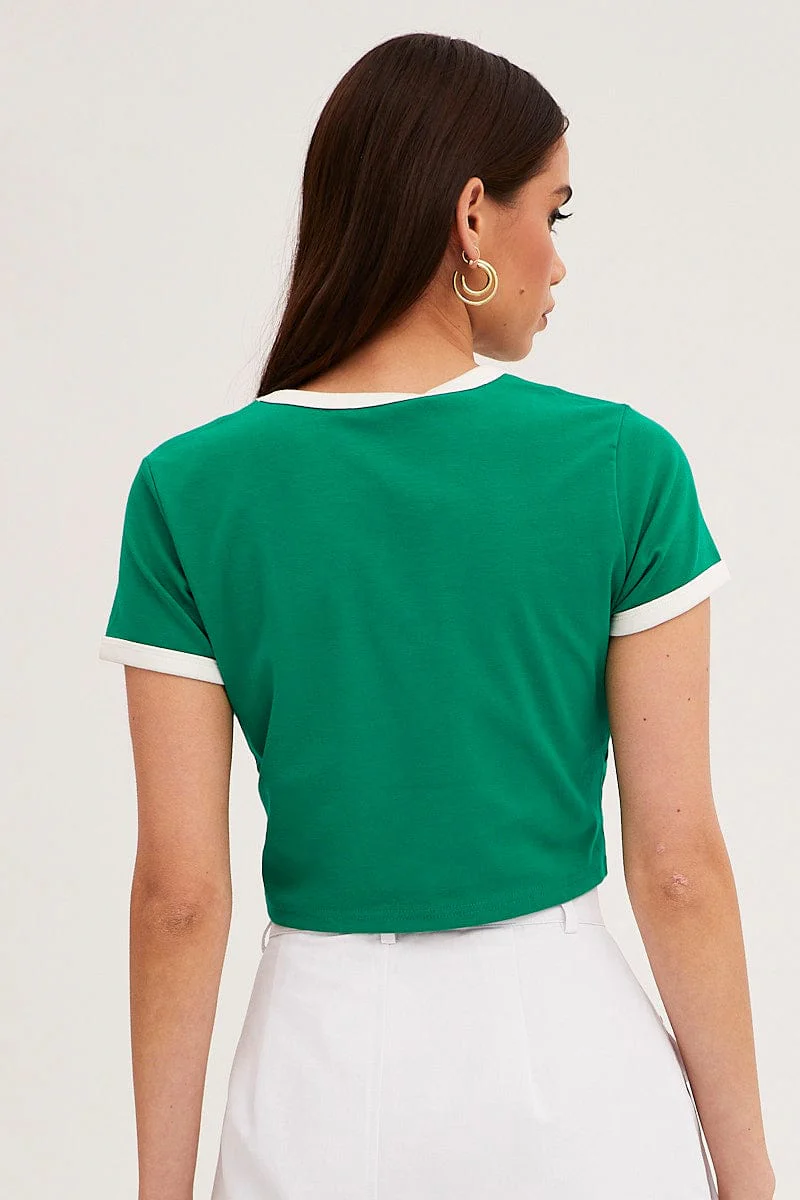 Green Baby Tee Short Sleeve Crew Neck Crop New York - Image 5