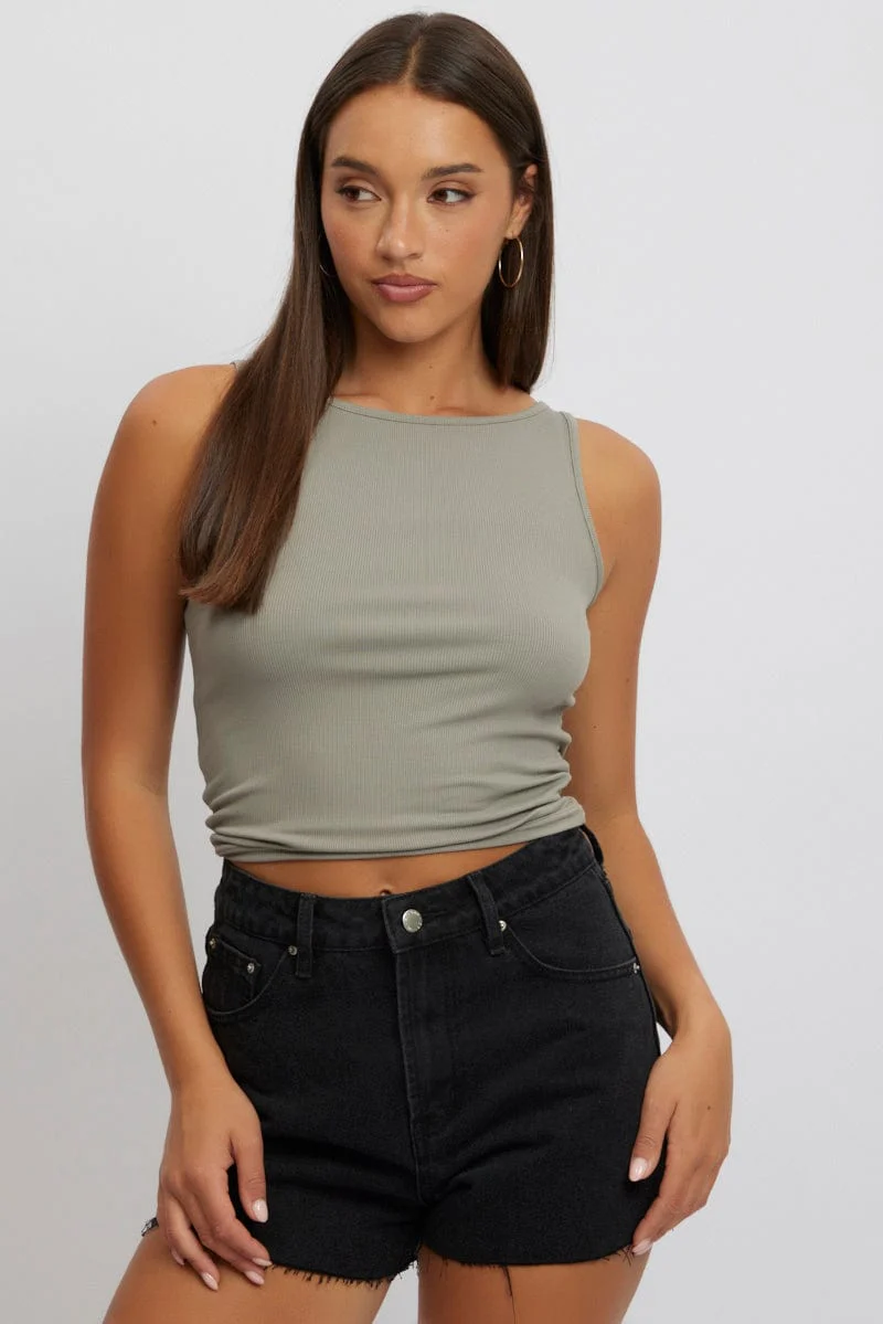 Green Boat Neck Tank Top Rib - Image 3