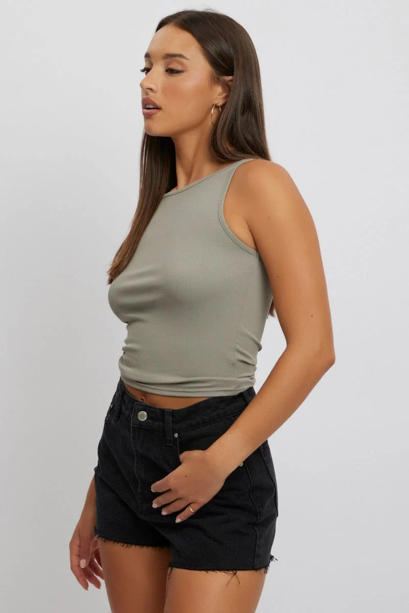 Green Boat Neck Tank Top Rib - Image 4