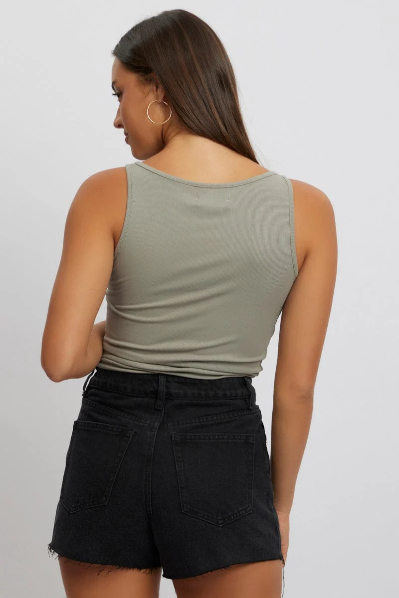 Green Boat Neck Tank Top Rib - Image 5