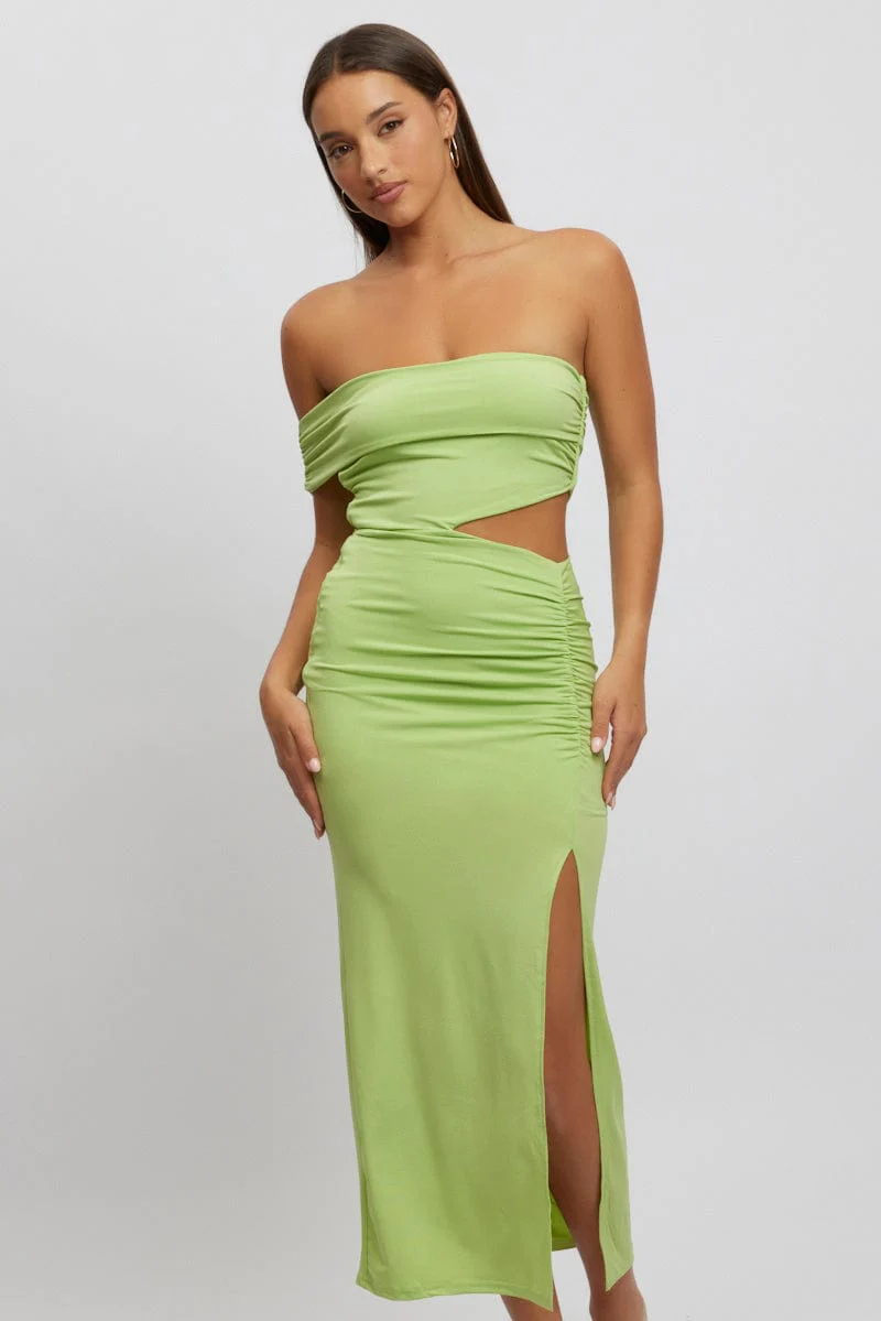 Green Bodycon Dress One Shoulder Maxi - Image 2