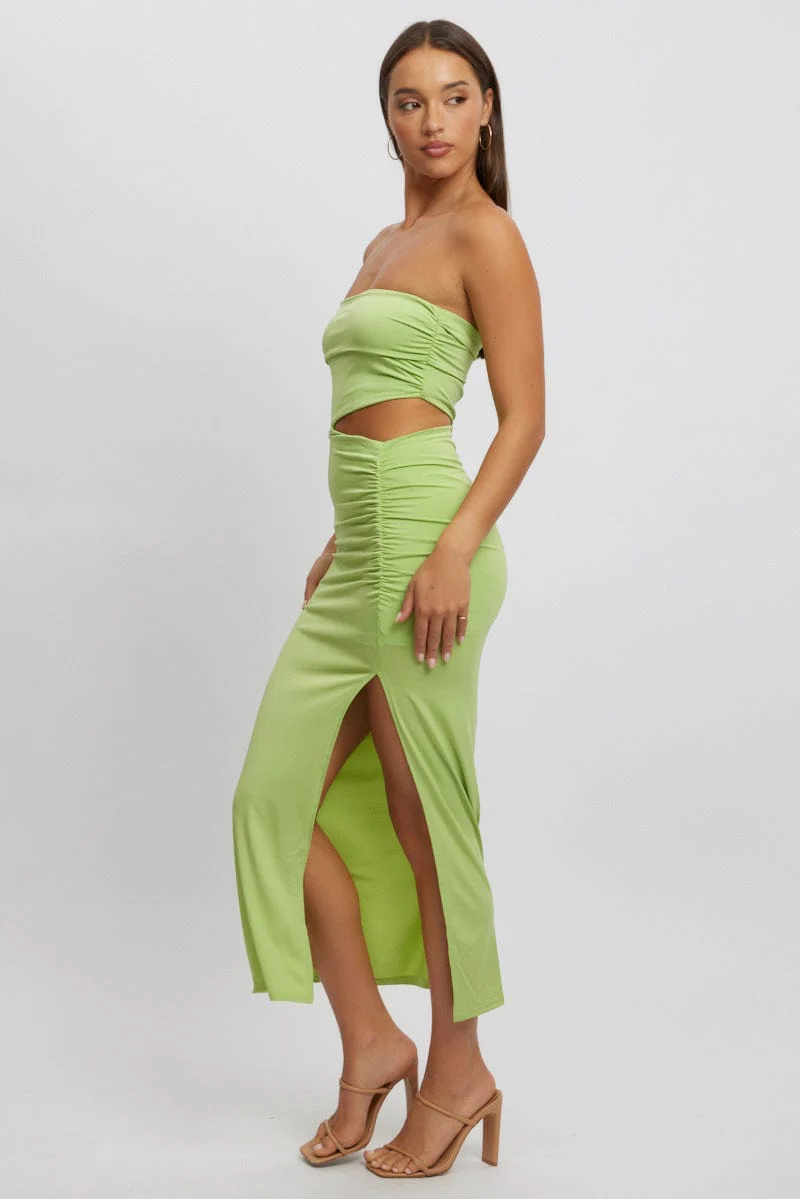 Green Bodycon Dress One Shoulder Maxi - Image 3