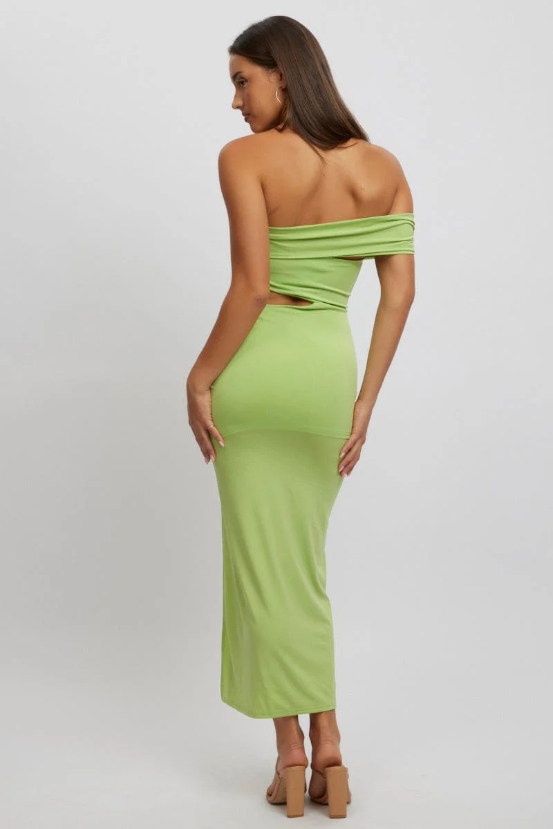 Green Bodycon Dress One Shoulder Maxi - Image 4
